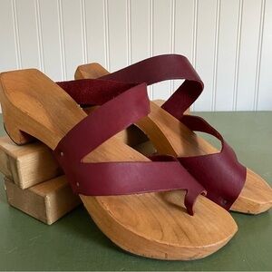 CYDWOQ REVOLT Wood Soled Sandals with Veg Dyed Red Leather Straps *USA Made*